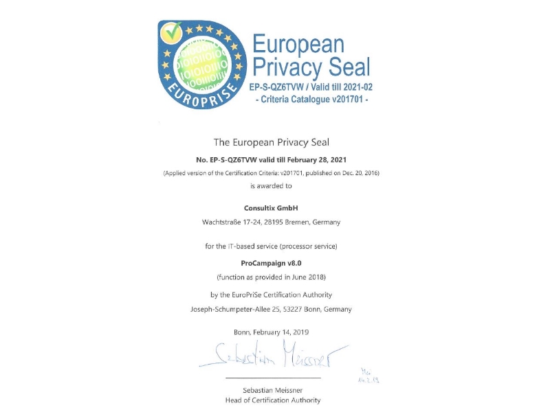 Zertifzierung für ProCampaign